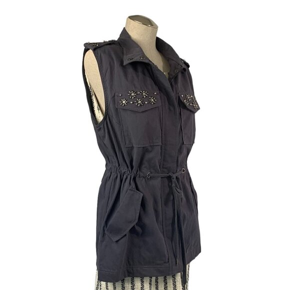 Forever 21 Sleeveless Embellished Jacket - Charcoal/Gunmetal, Size Medium NWT - Picture 9 of 11